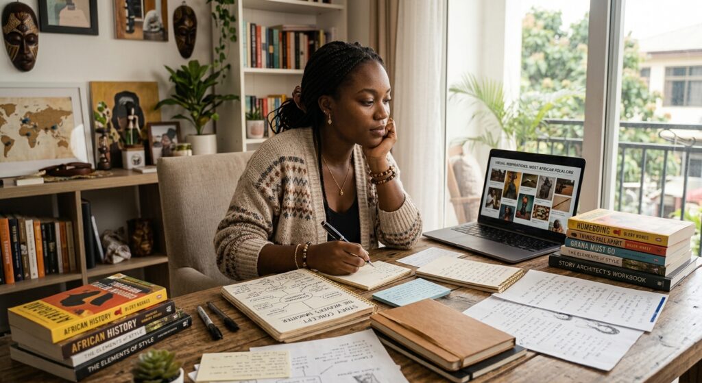 Writer brainstorming ideas for a new book. how to create a book outline